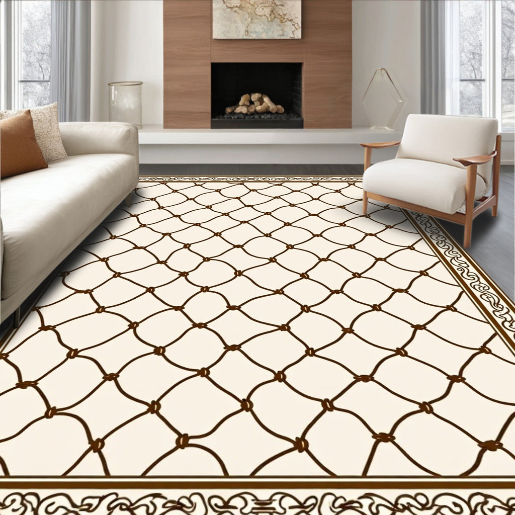 Net Patterned Scroll Border Rug