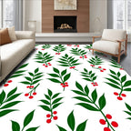 Green Leaf Red Berry Branch Rug