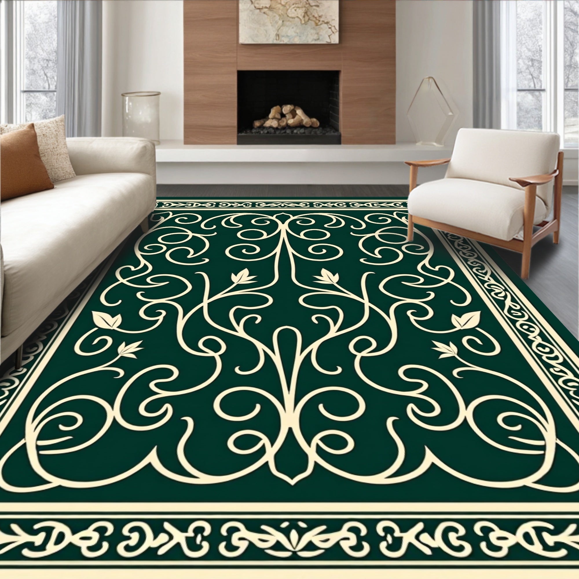 Elegant Cream Swirls Pattern Rug