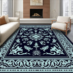 Elegant Teal Filigree Square Design Rug