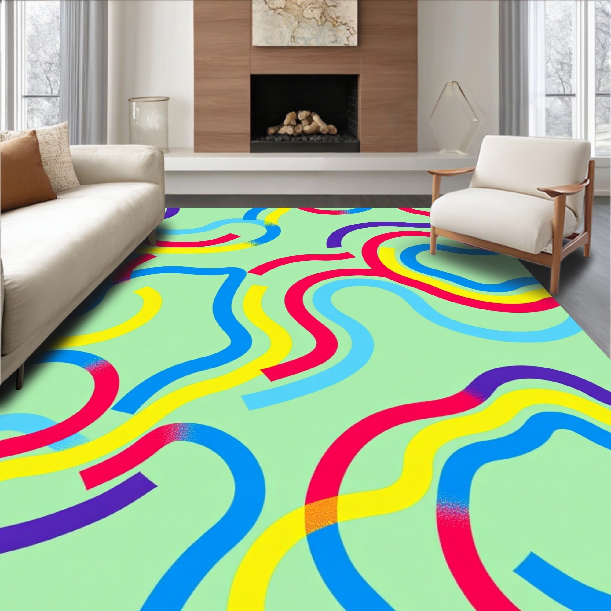 Bright Wavy Multi Colored Abstract Rug