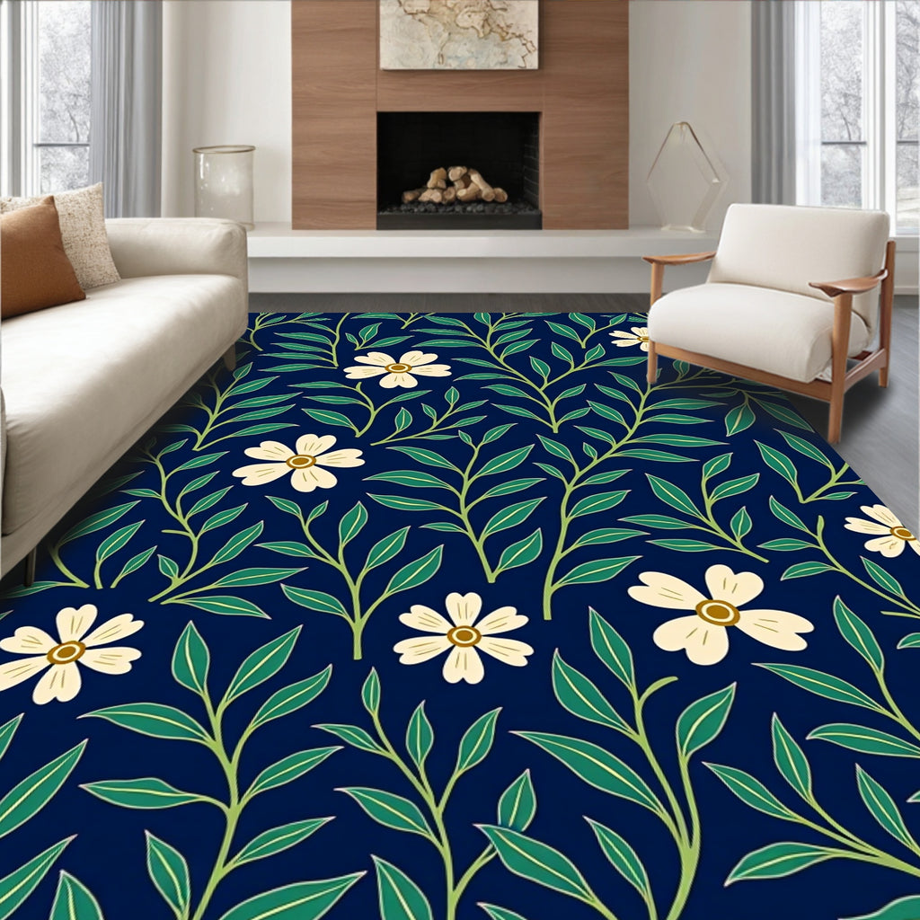 Dark Floral Vine Pattern Rug