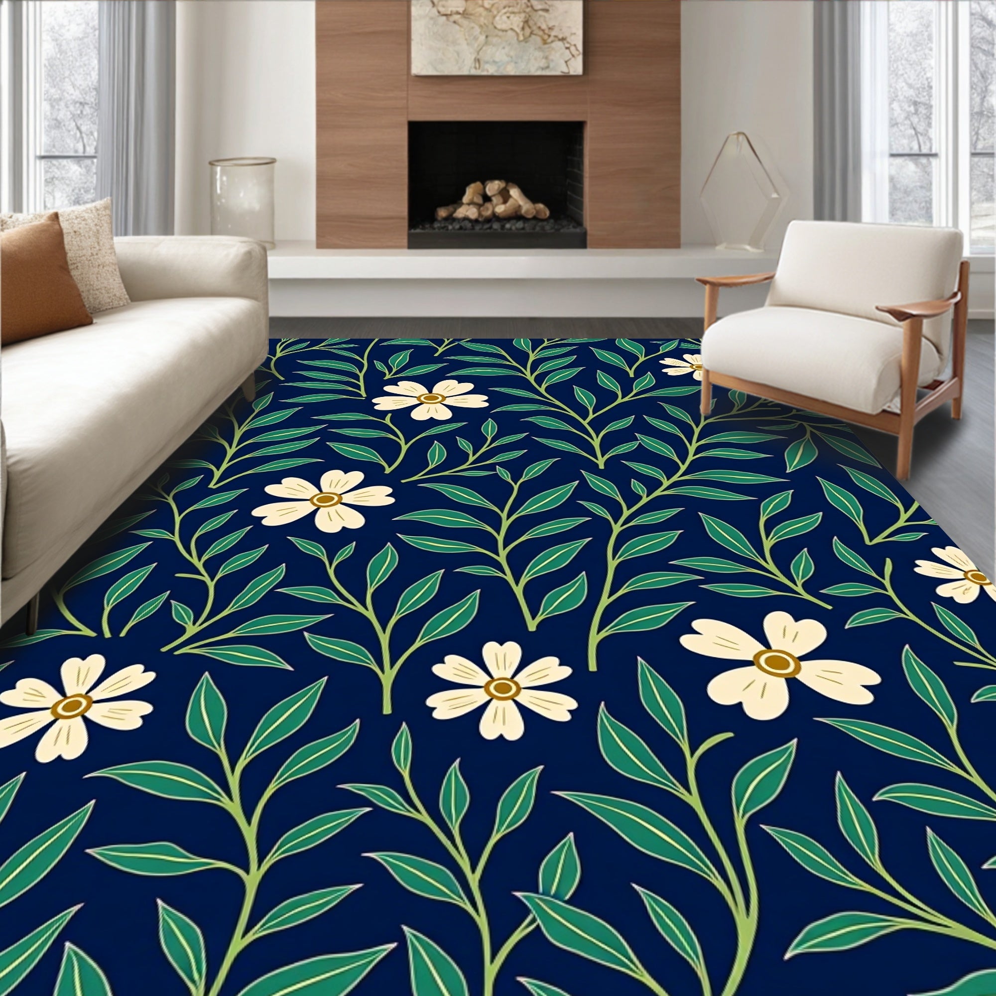 Dark Floral Vine Pattern Rug