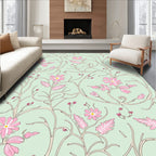Whimsical Pink Flower Vine Pattern Rug