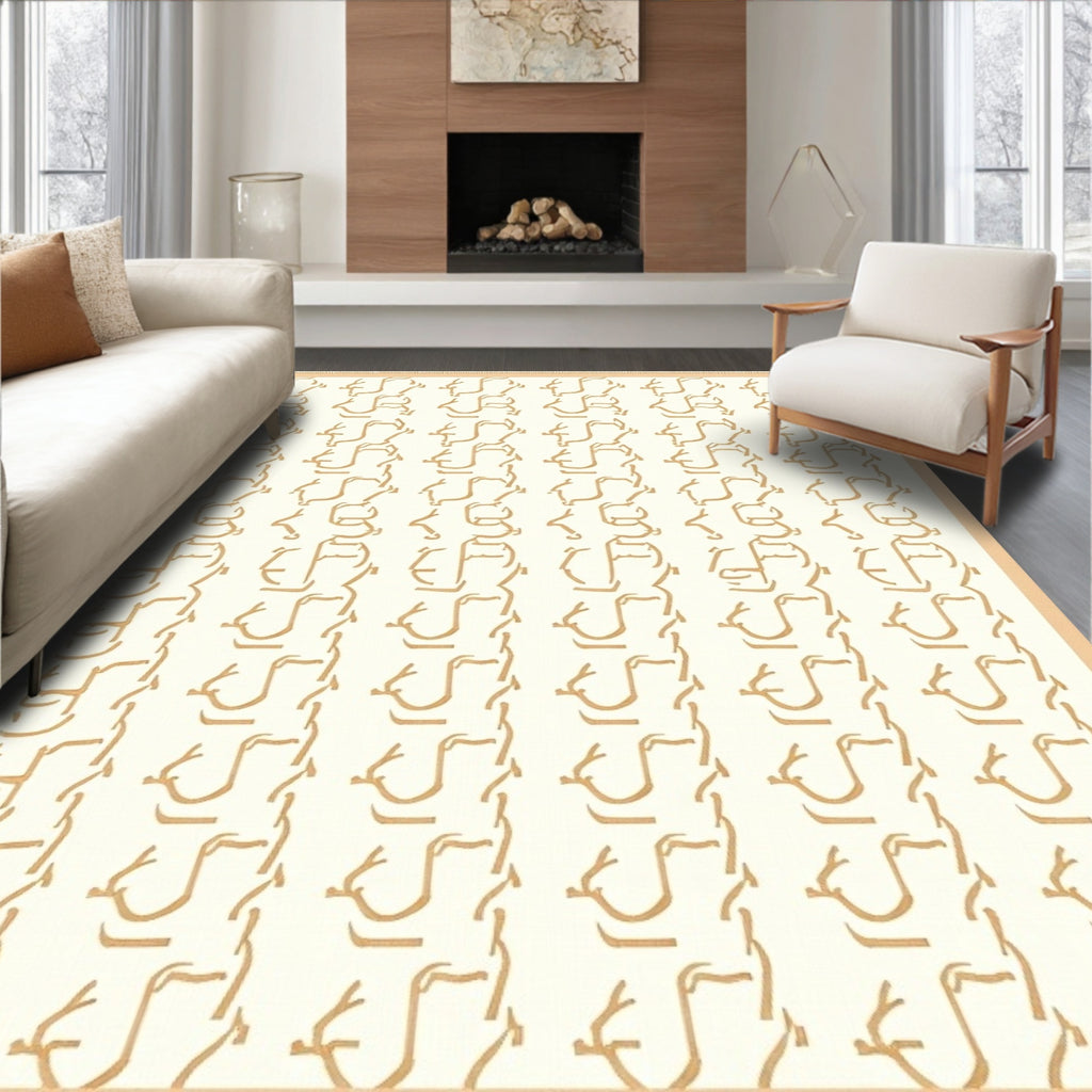 Cream and Gold Abstract Latch Rug
