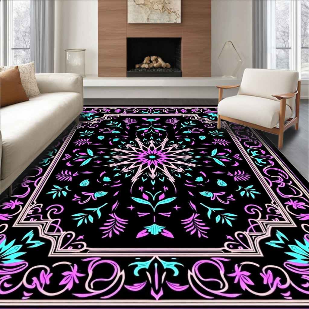 Ornate Pink Teal Floral Mandala Rug