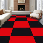 Bold Red Black Checkerboard Pattern Rug