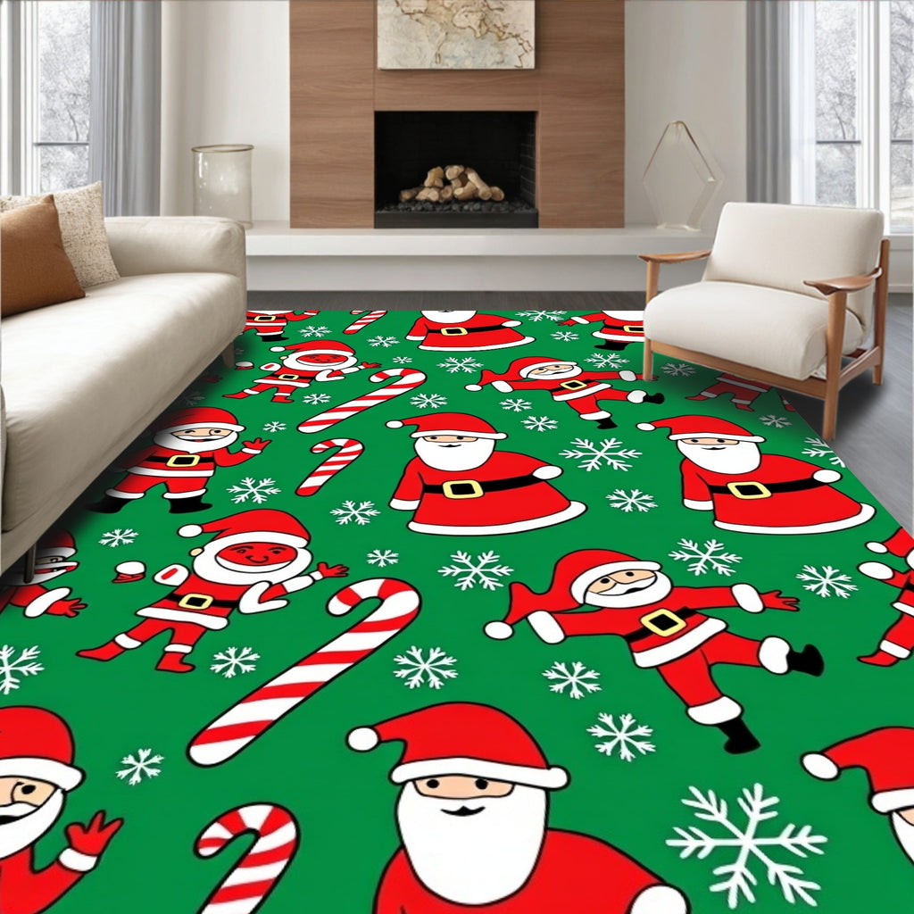 Christmas Santa Candy Cane Snowflakes Rug