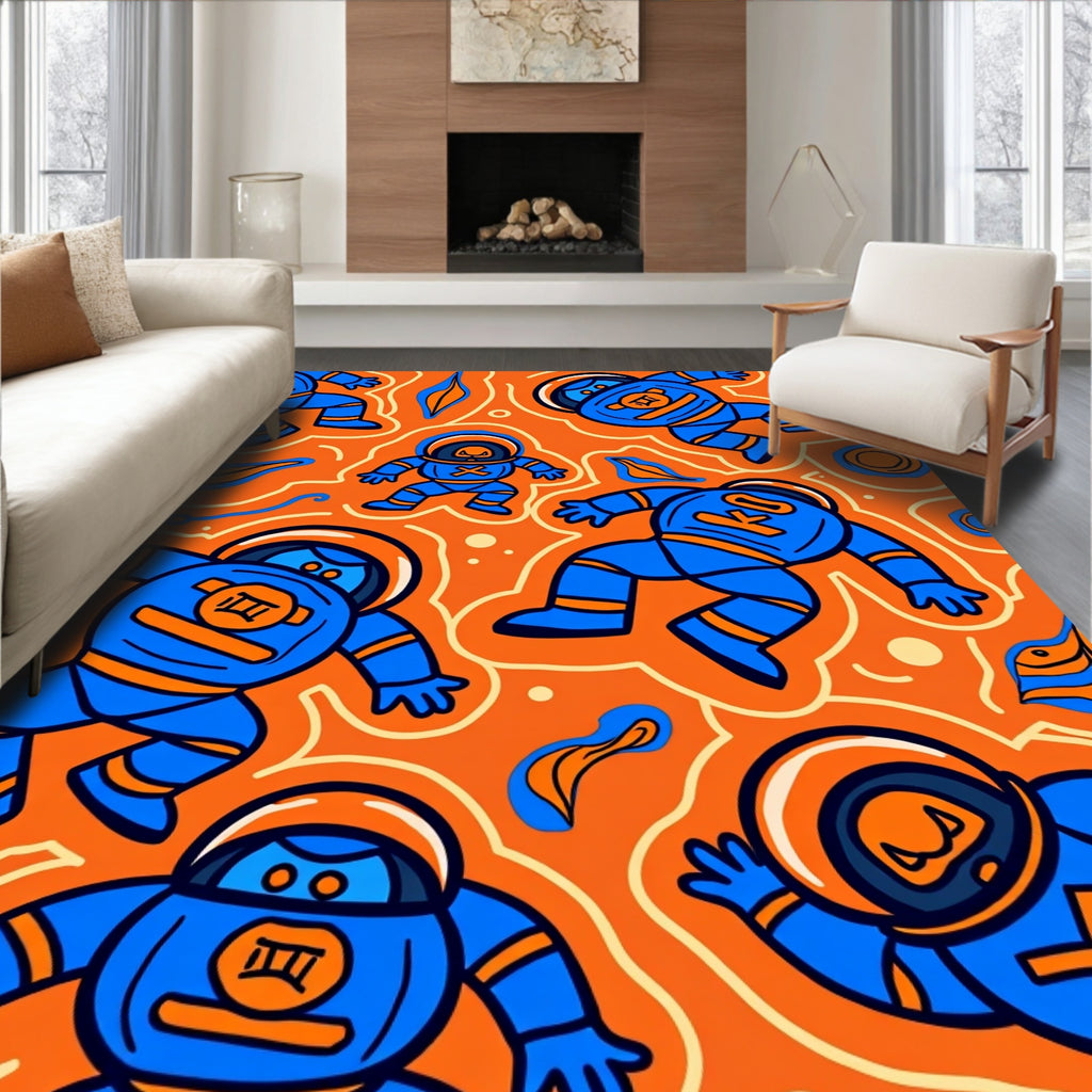 Funky Blue Astronaut Spaced Out Pattern Rug
