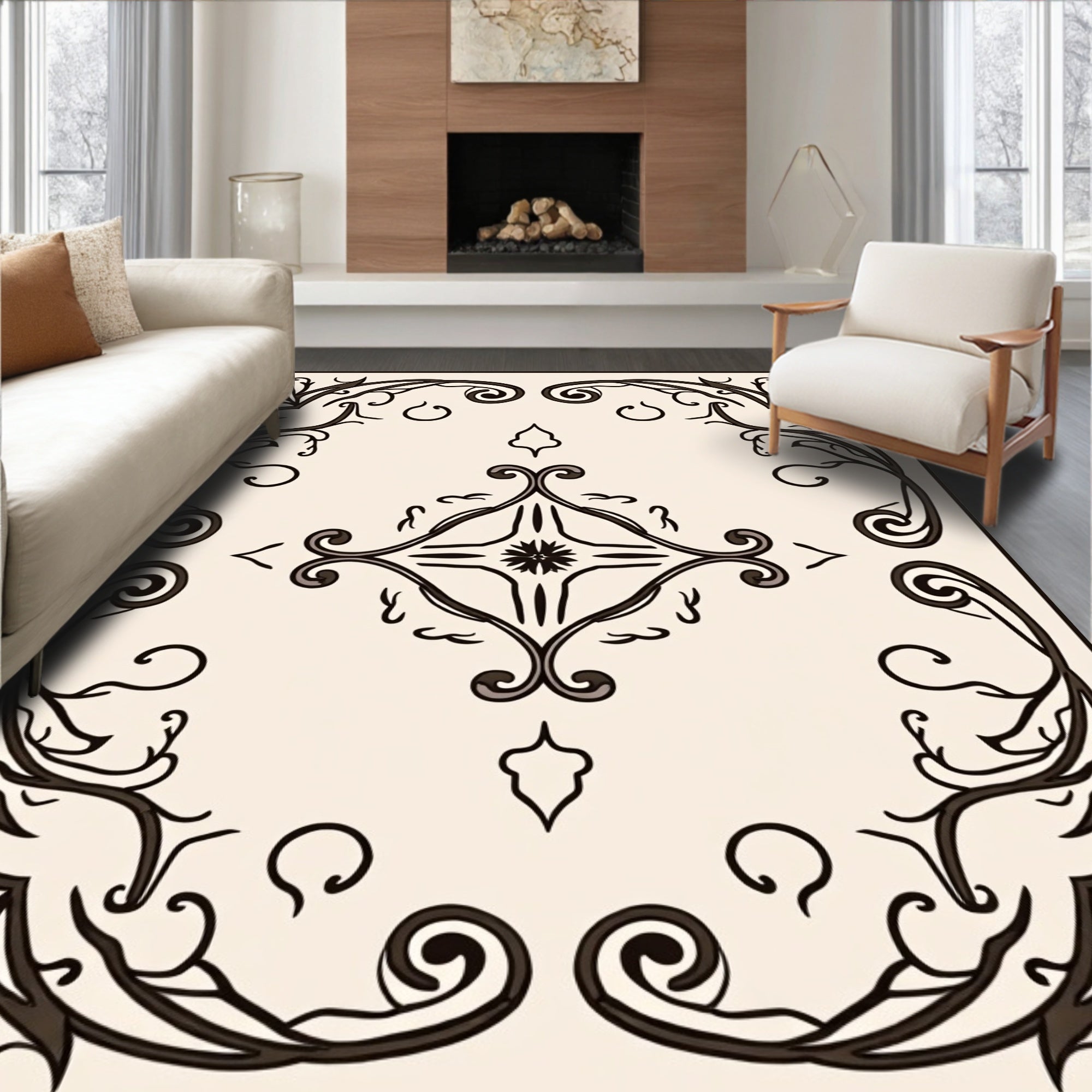 Ornate Floral Art Nouveau Design Rug