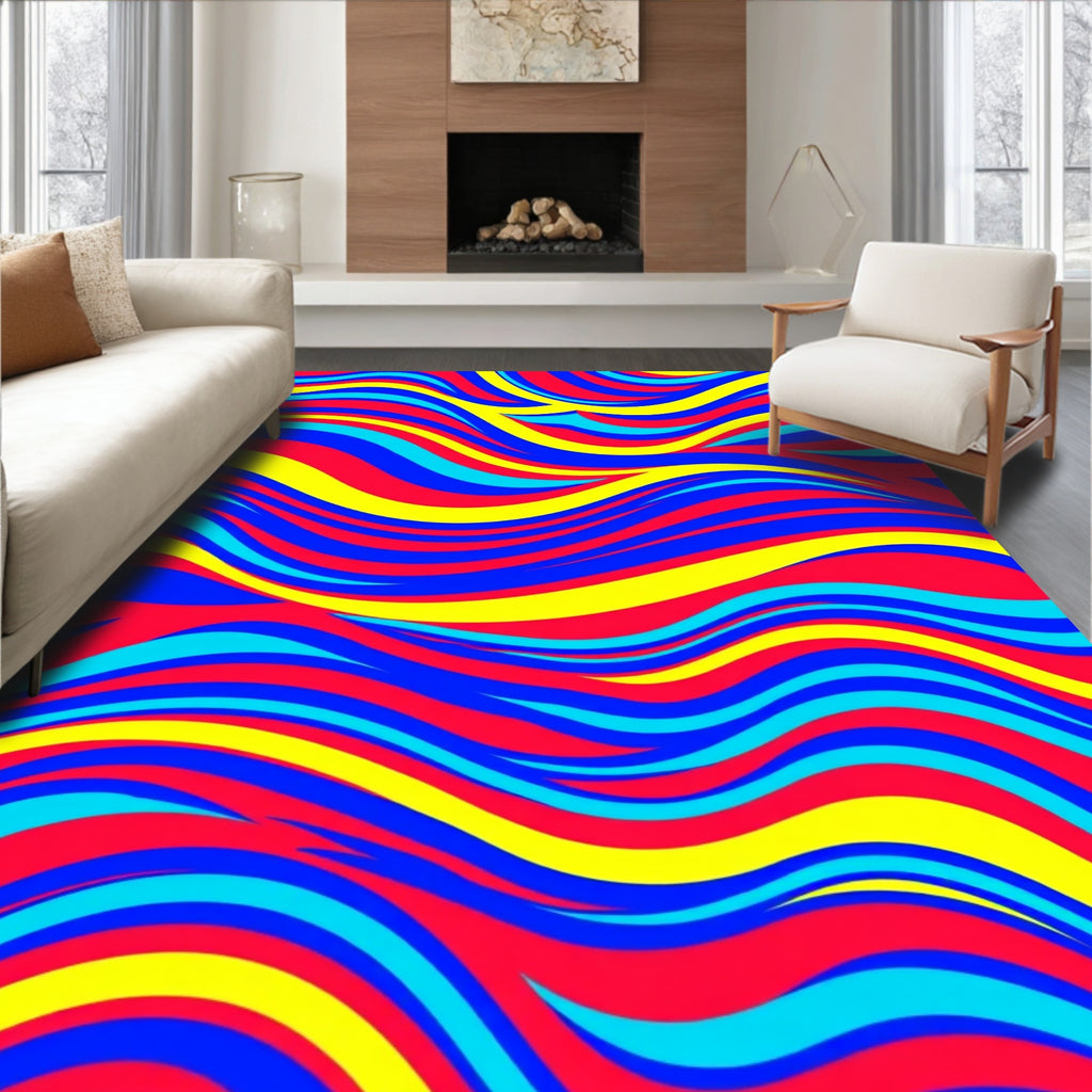 Vibrant Color Wave Pattern Rug