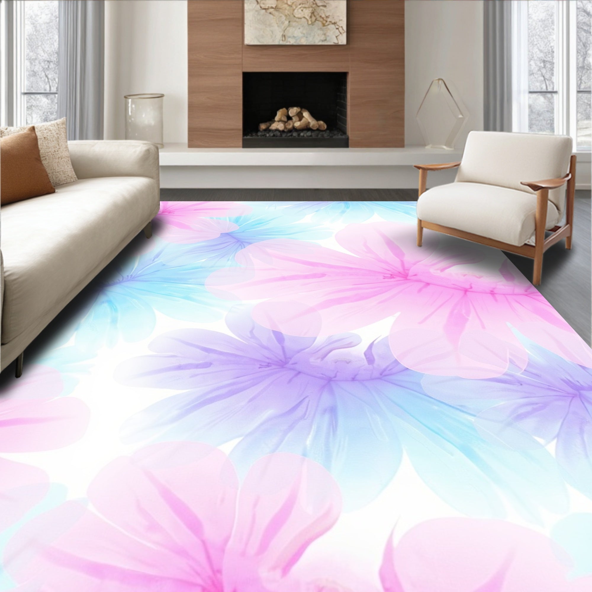 Soft Pastel Floral Watercolor Rug