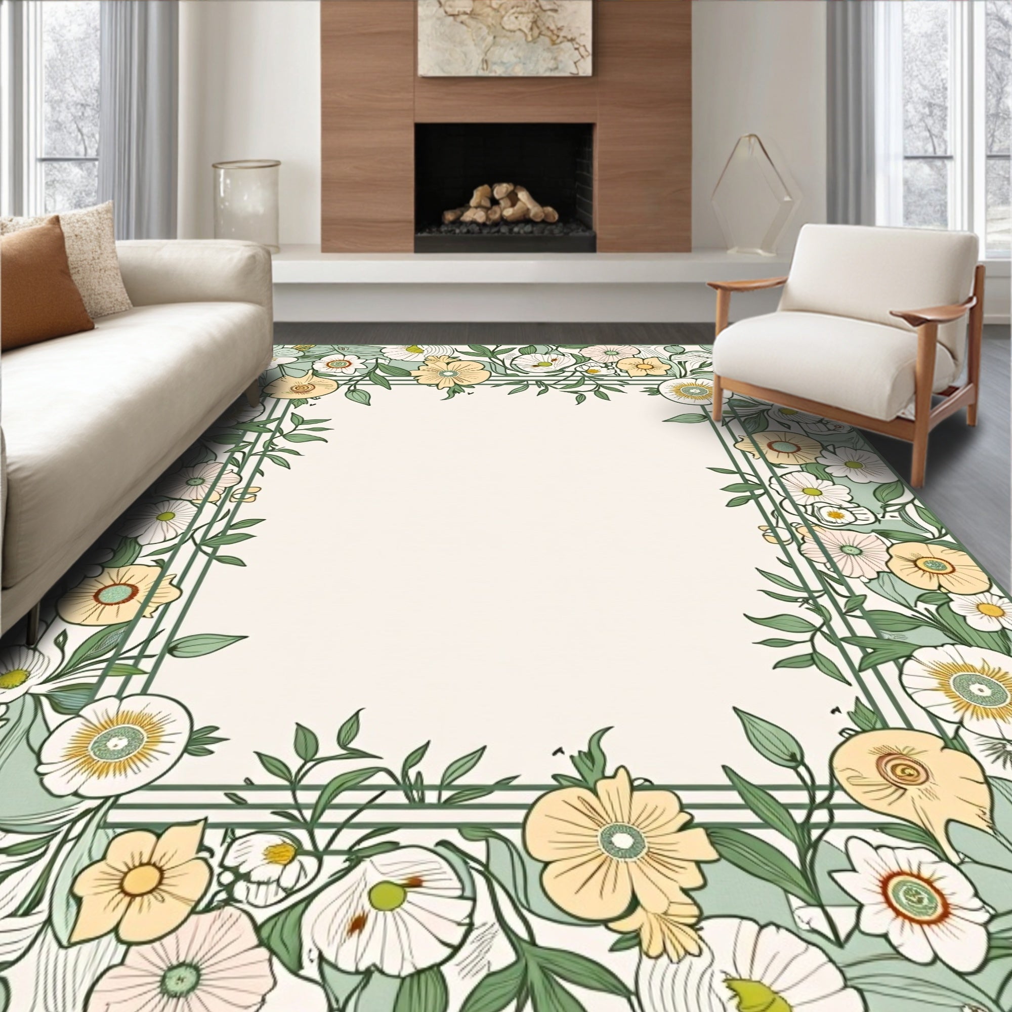 Floral Garden Border Design Rug