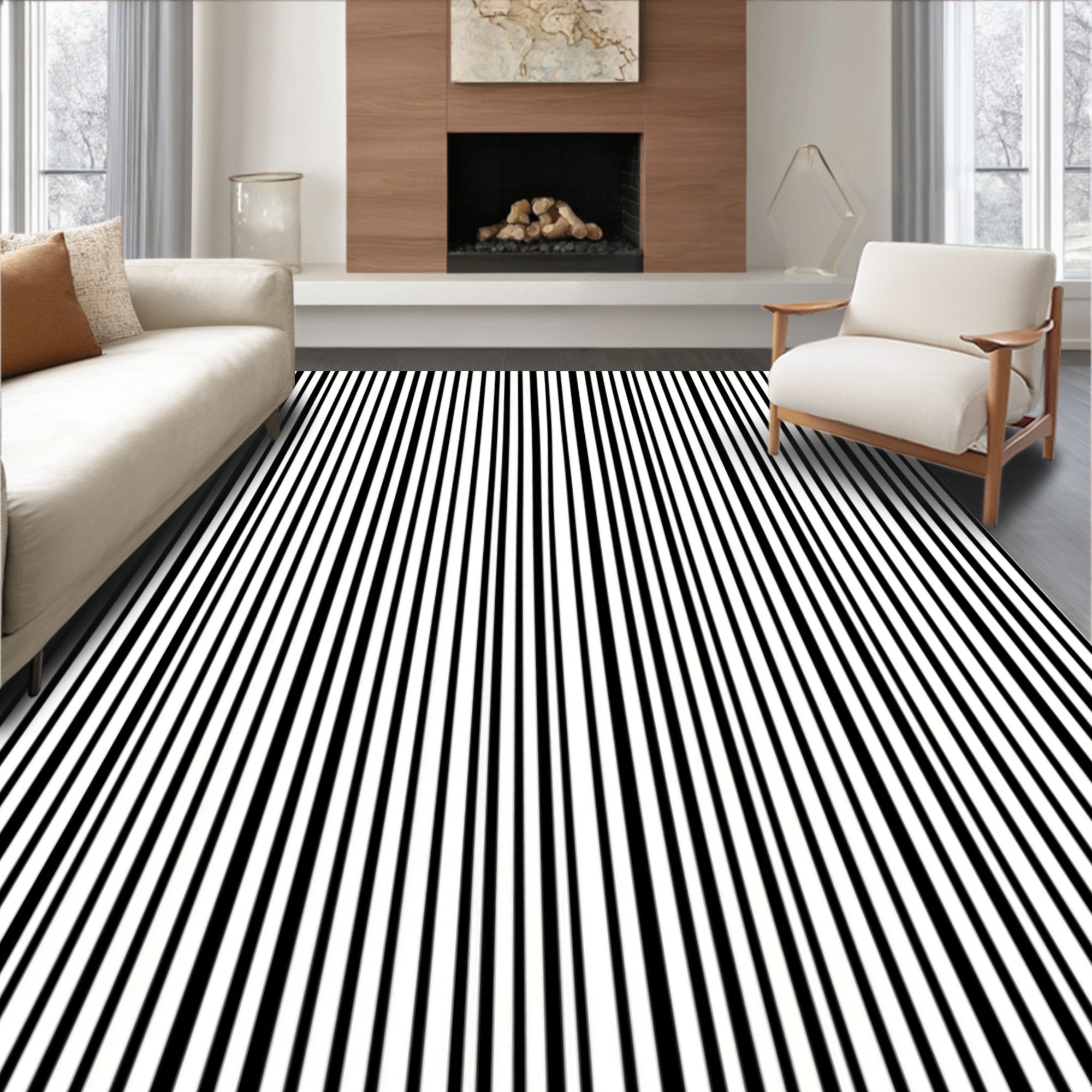 Bold Vertical Stripe Graphic Art Rug
