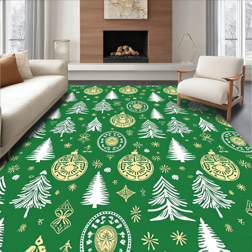 Green White Golden Tree Medallion Rug