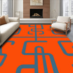 Modern Orange And Blue Abstract Maze Rug
