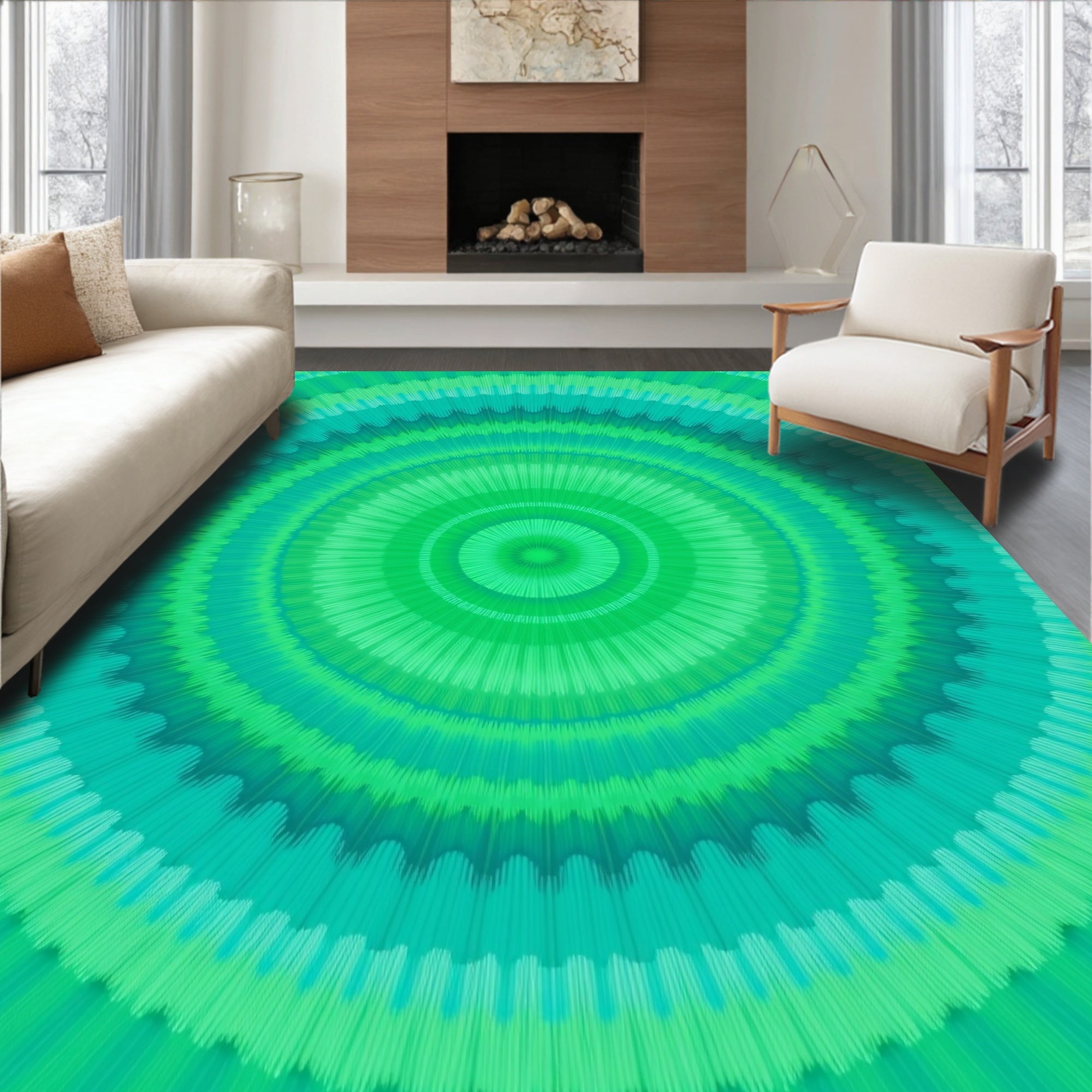 Emerald Green Concentric Sunburst Rug