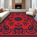 Floral Scrollwork Red Dark Blue Rug