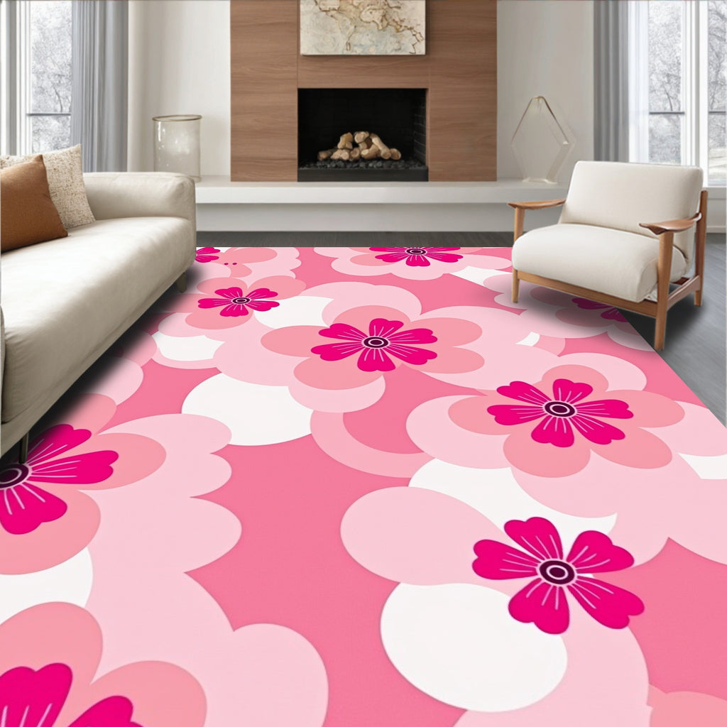 Charming Pink Floral Pattern Rug