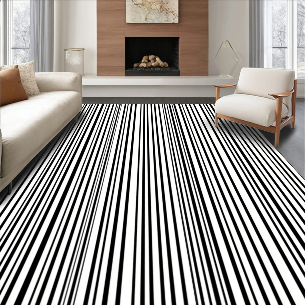 Bold Black White Stripe Pattern Rug