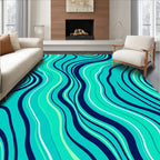 Aqua Navy Wavy Stripe Design Rug