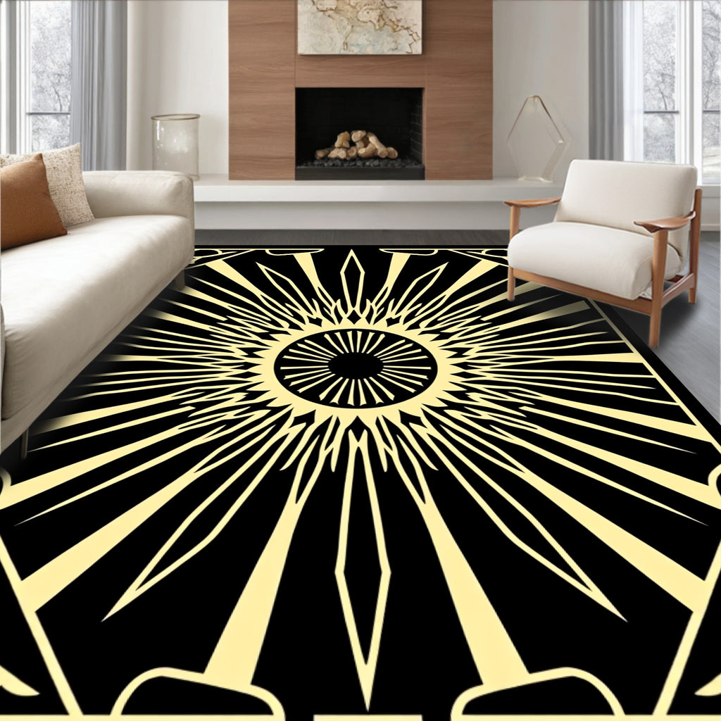Black Gold Sunburst Art Deco Rug