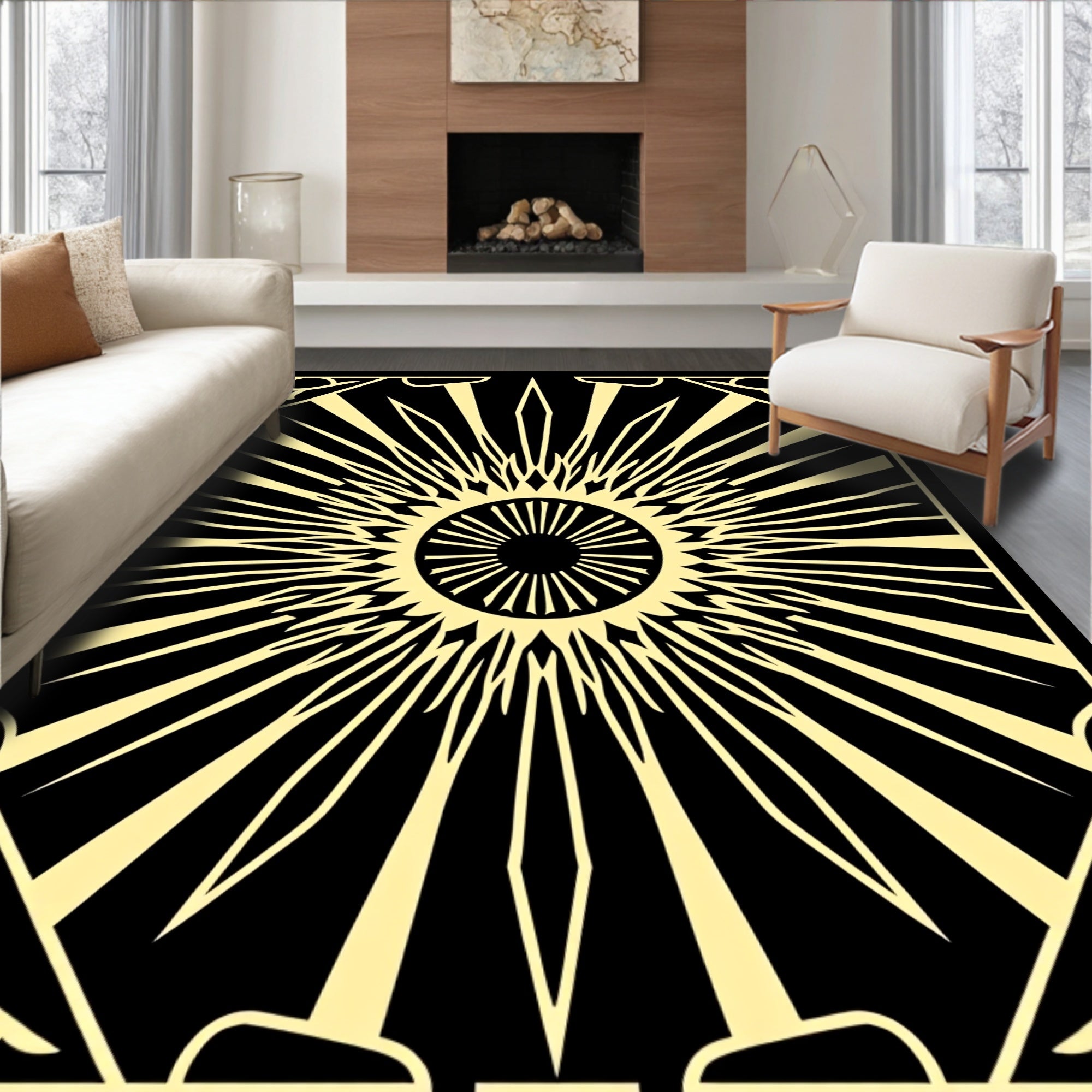 Black Gold Sunburst Art Deco Rug
