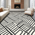 Black White Interlocking Stripe Pattern Rug