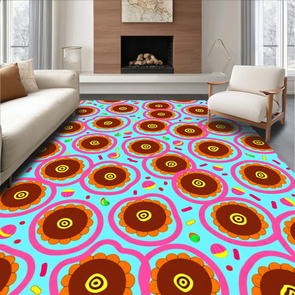 Whimsical Flower Swirl Pattern Rug