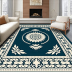 Intricate Floral Medallion Border Design Rug