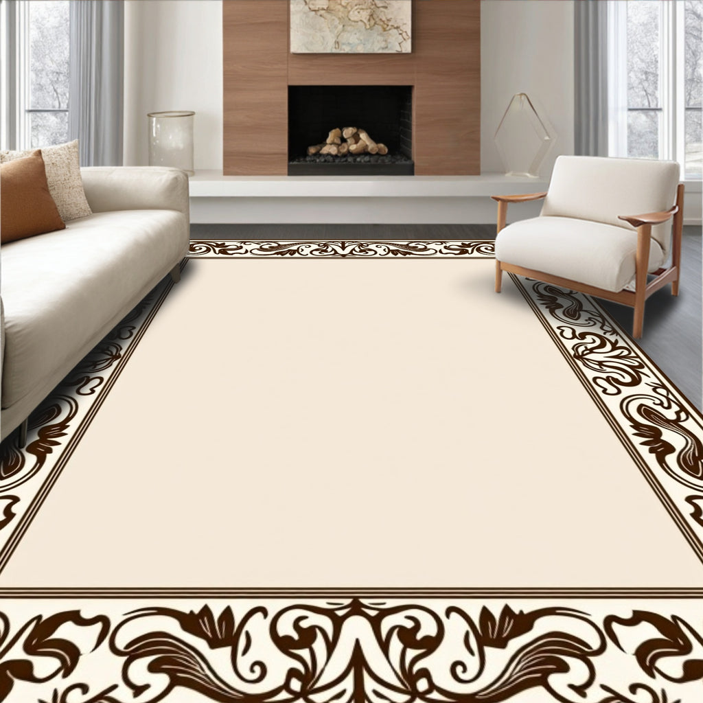 Ornate Floral Scrollwork Border Design Rug