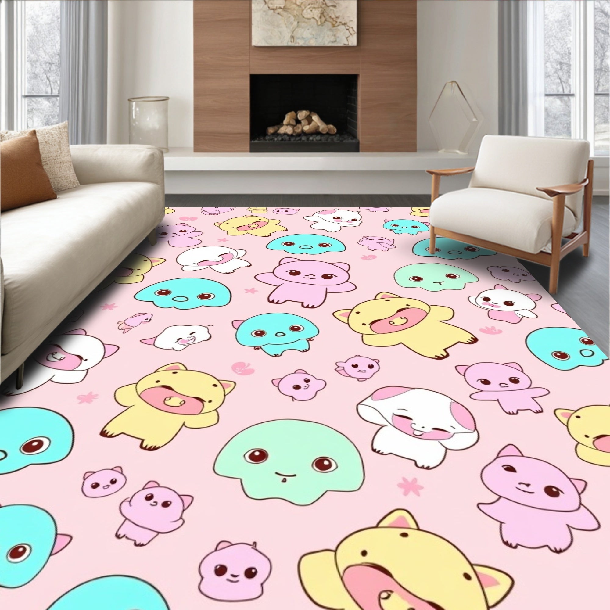 Cute Kawaii Monster Pattern Design Rug