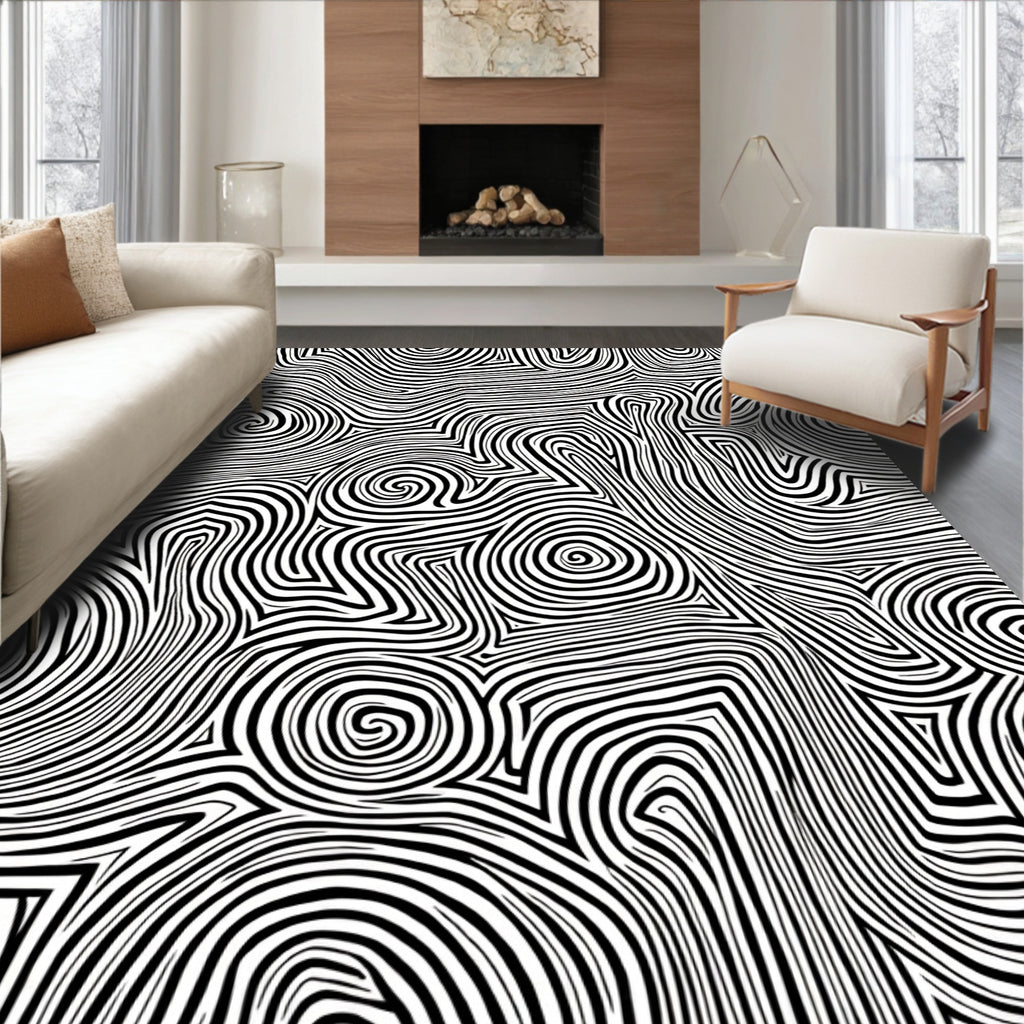 Abstract Black White Swirls Pattern Rug