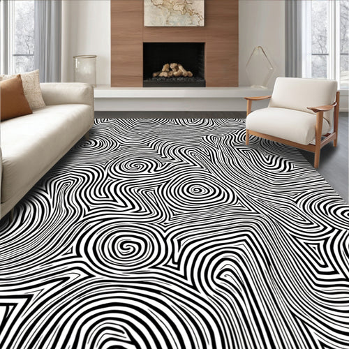 Abstract Black White Swirls Pattern Rug