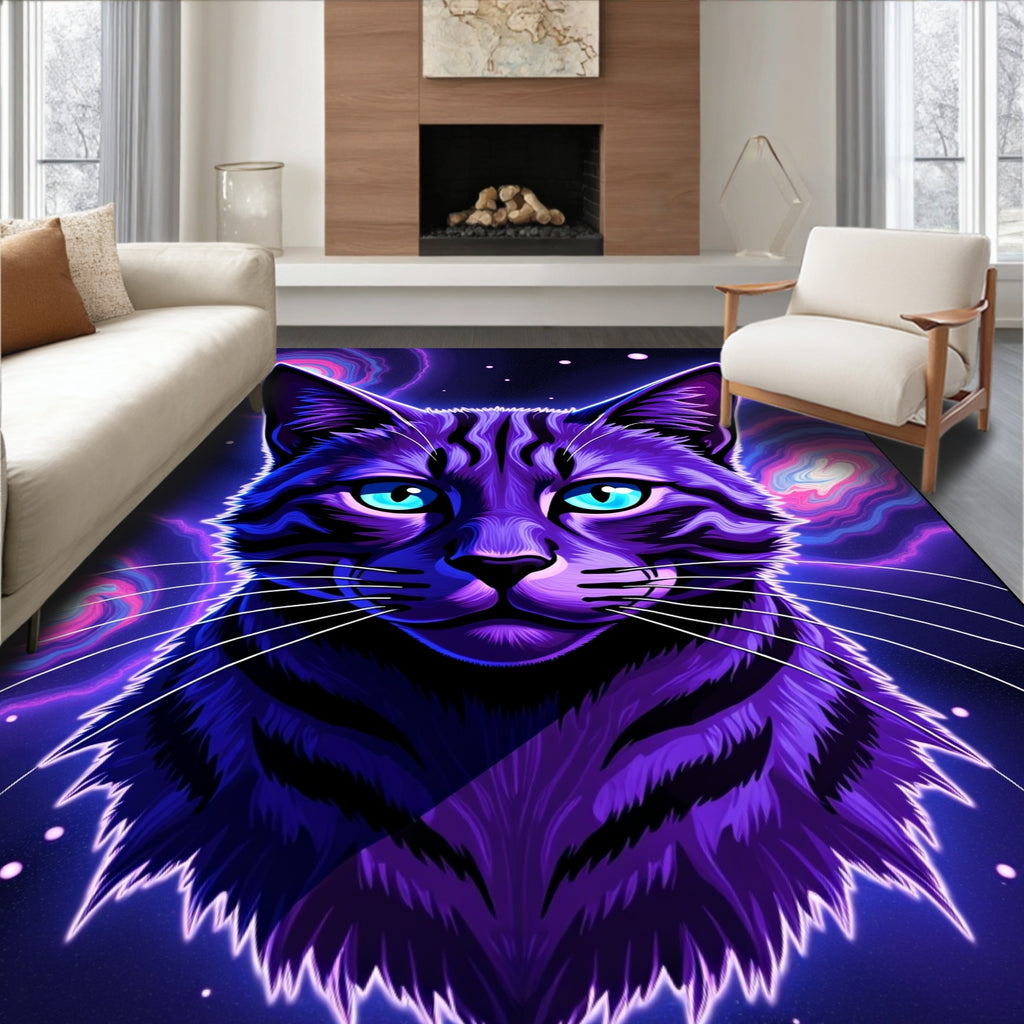 Cosmic Purple Cat Galaxy Rug