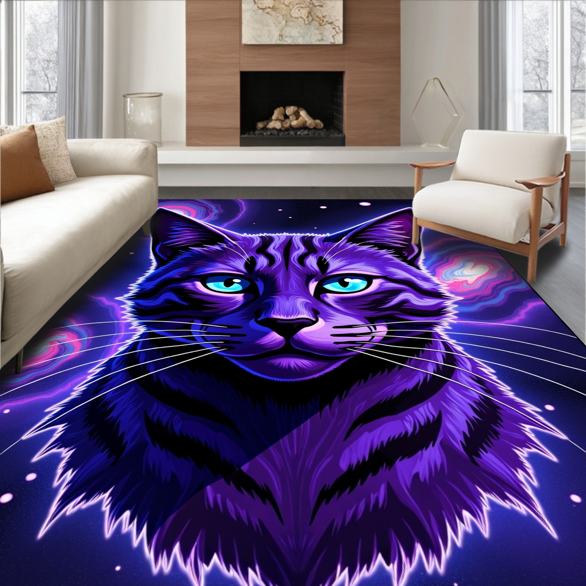 Cosmic Purple Cat Galaxy Rug