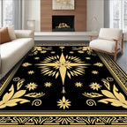 Elegant Gold Floral Starburst Design Rug