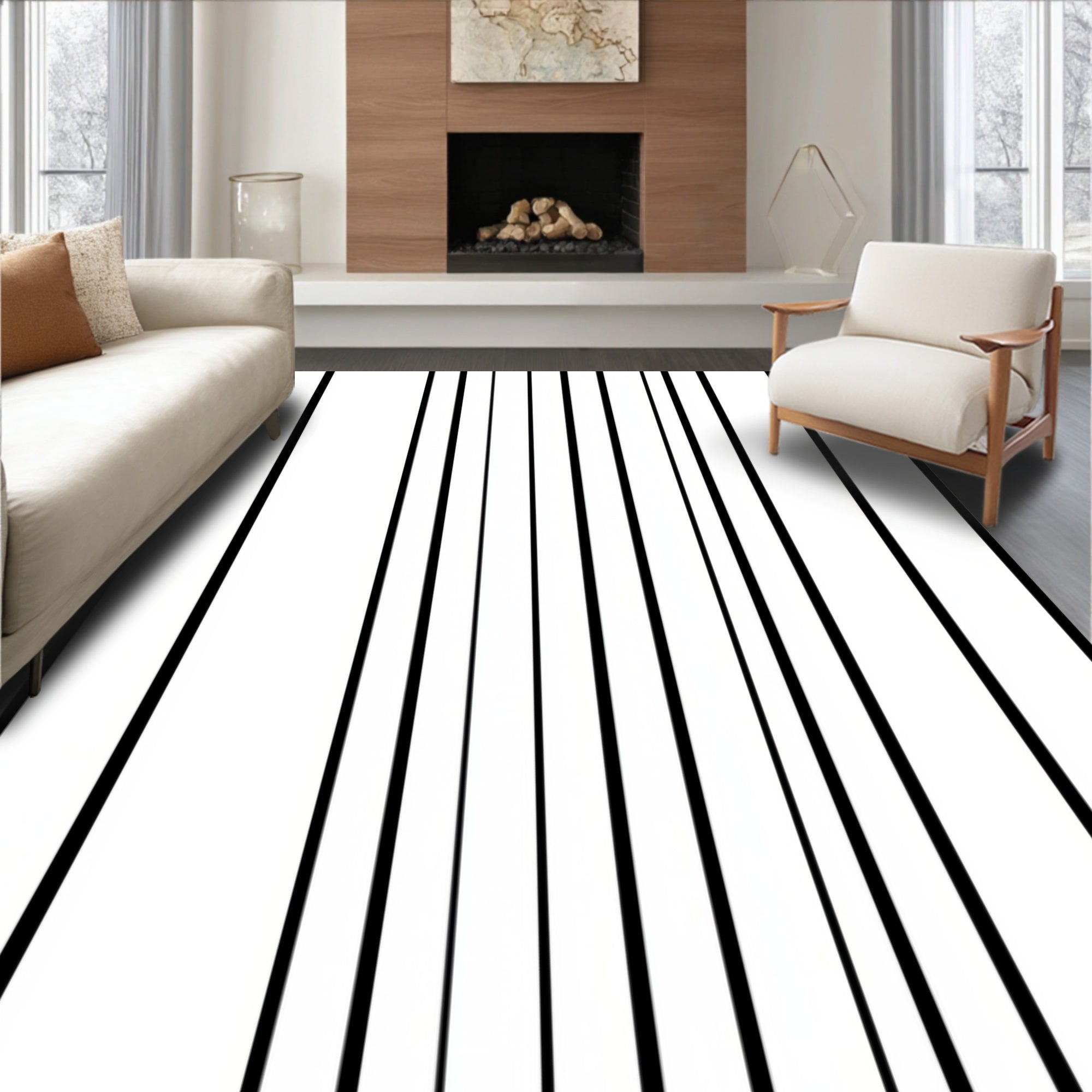 Bold Linear Black And White Stripes Rug