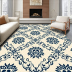 Classic Navy Floral Damask Rug