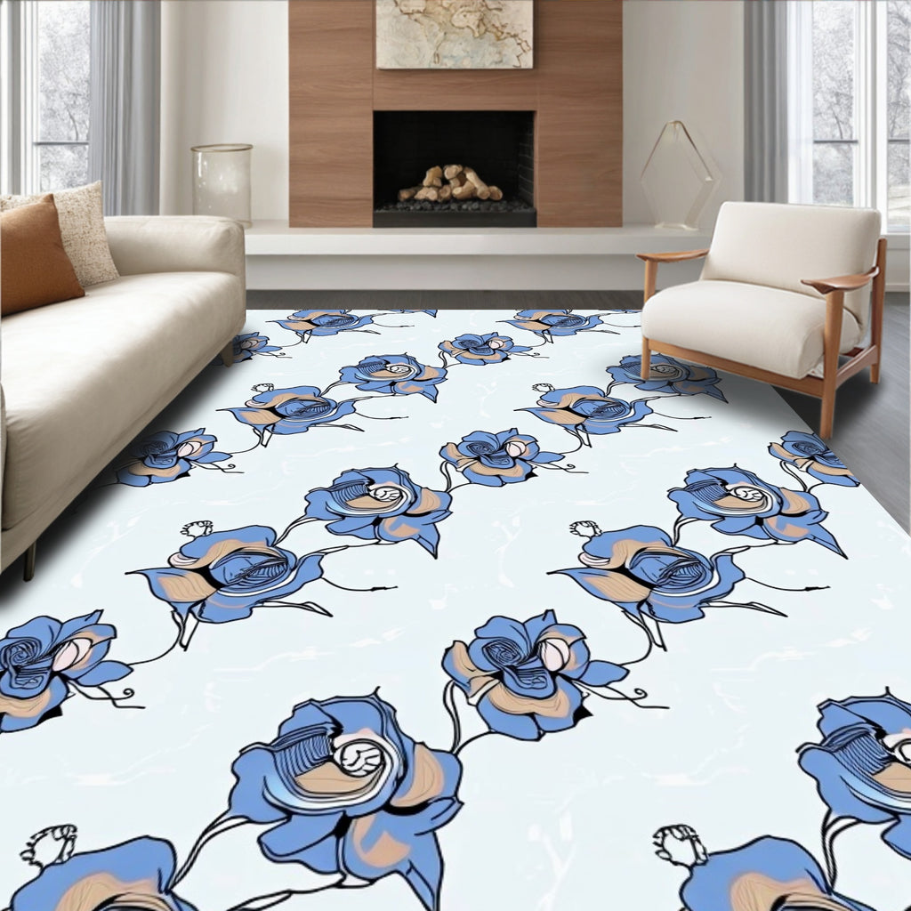 Blue Rose Abstract Pattern Design Rug