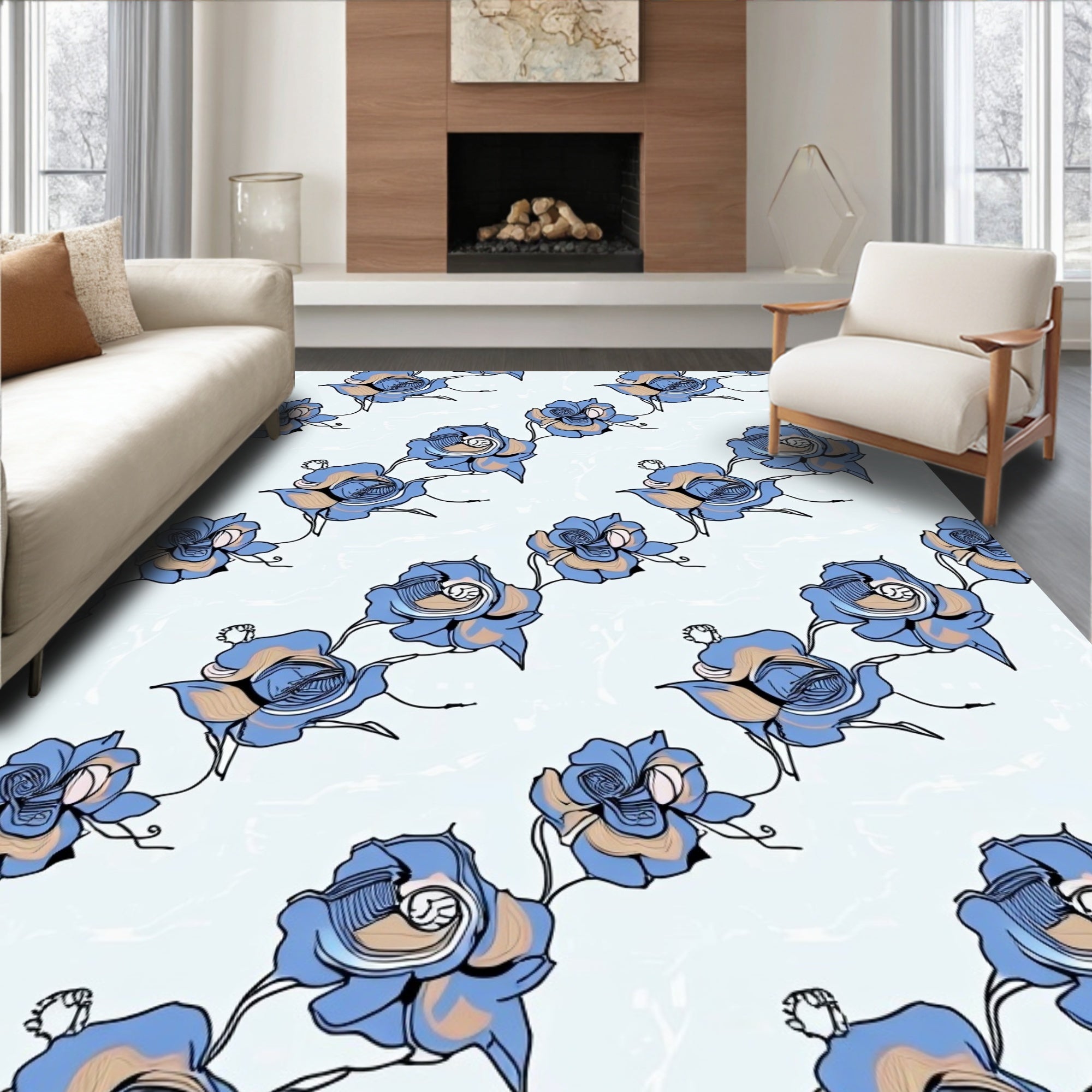 Blue Rose Abstract Pattern Design Rug