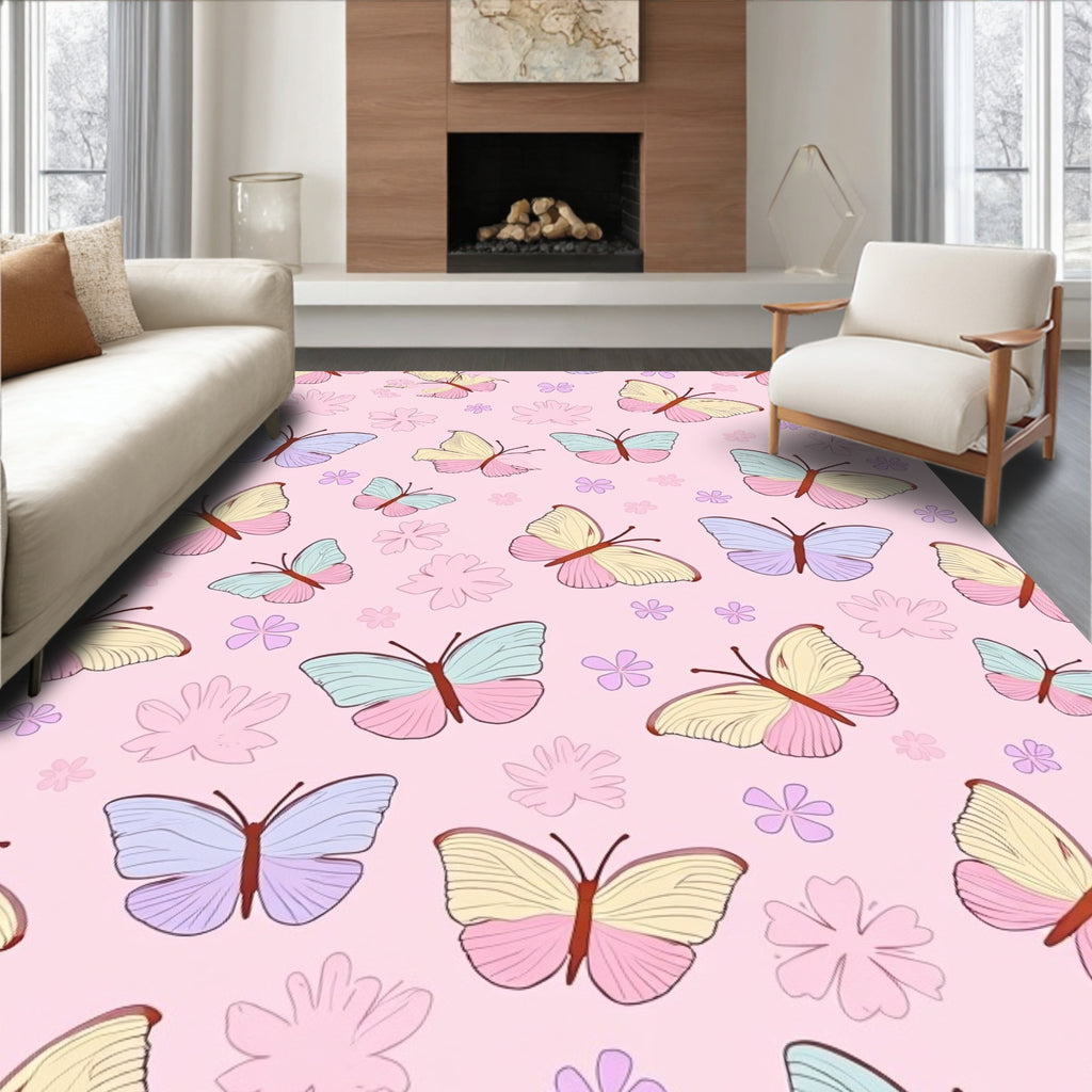 Whimsical Butterfly Flower Pattern Rug