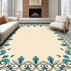 Elegant Teal Floral Scrollwork Design Rug