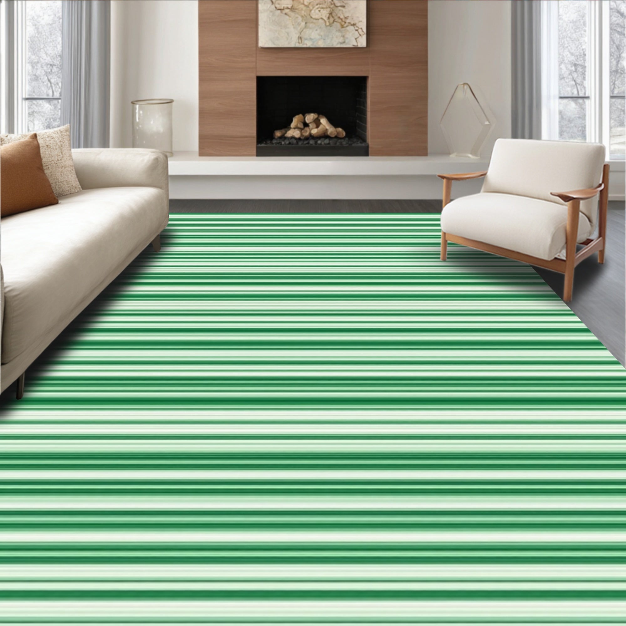 Modern Stripe Pattern Green Design Rug