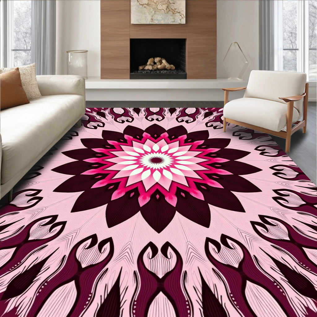 Pink Floral Mandala Pattern Rug