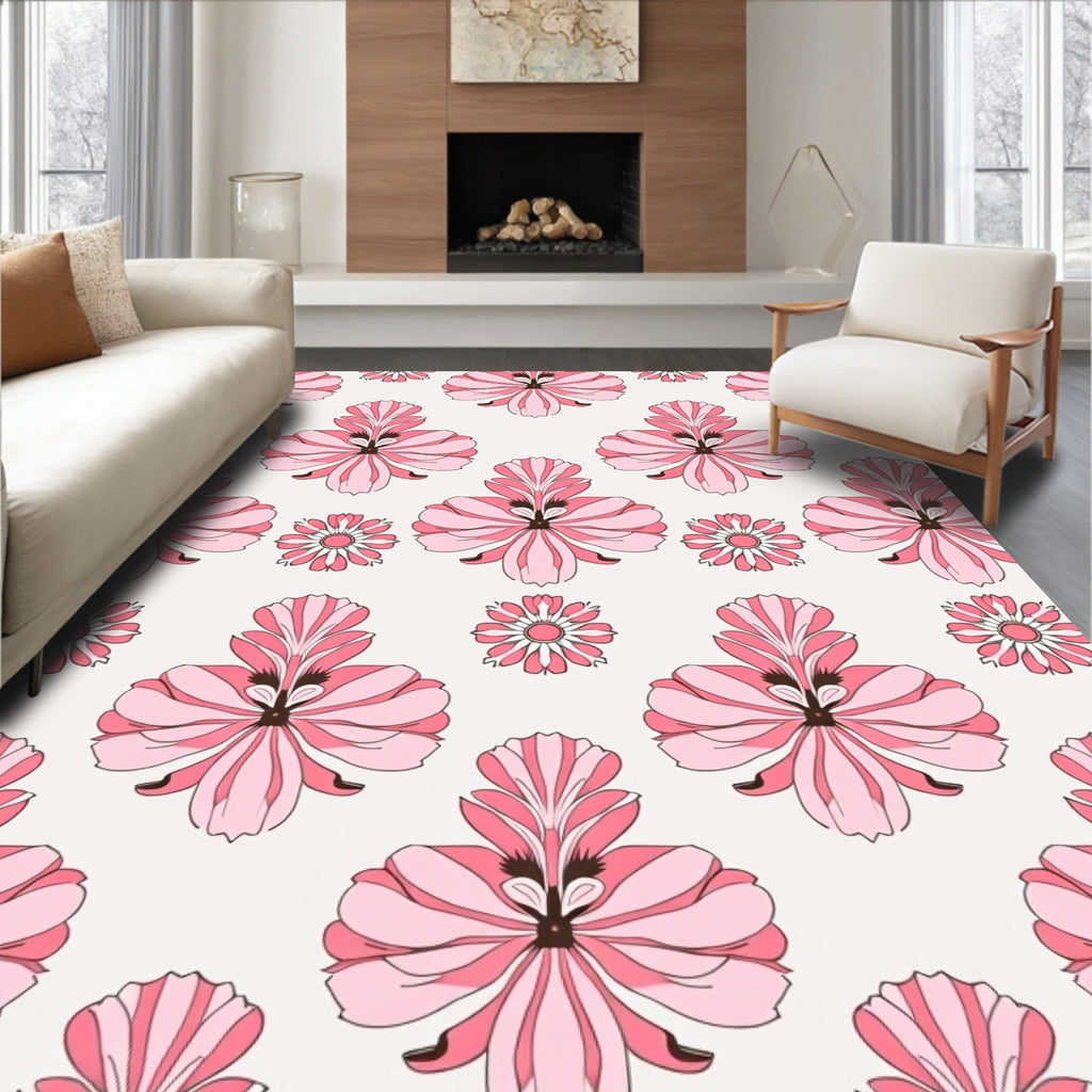 Pink Floral Pattern With Symmetry Rug