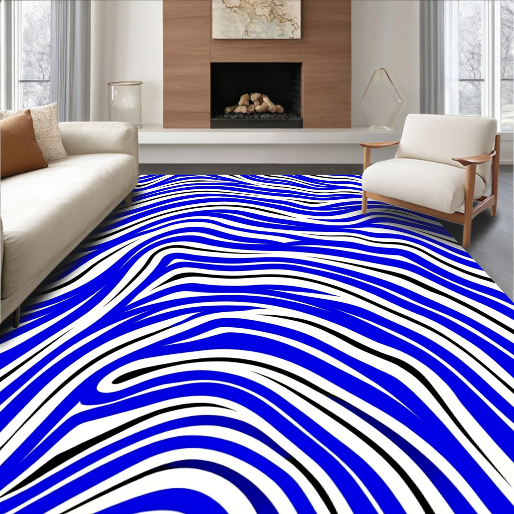 Flowing Blue Black White Abstract Rug