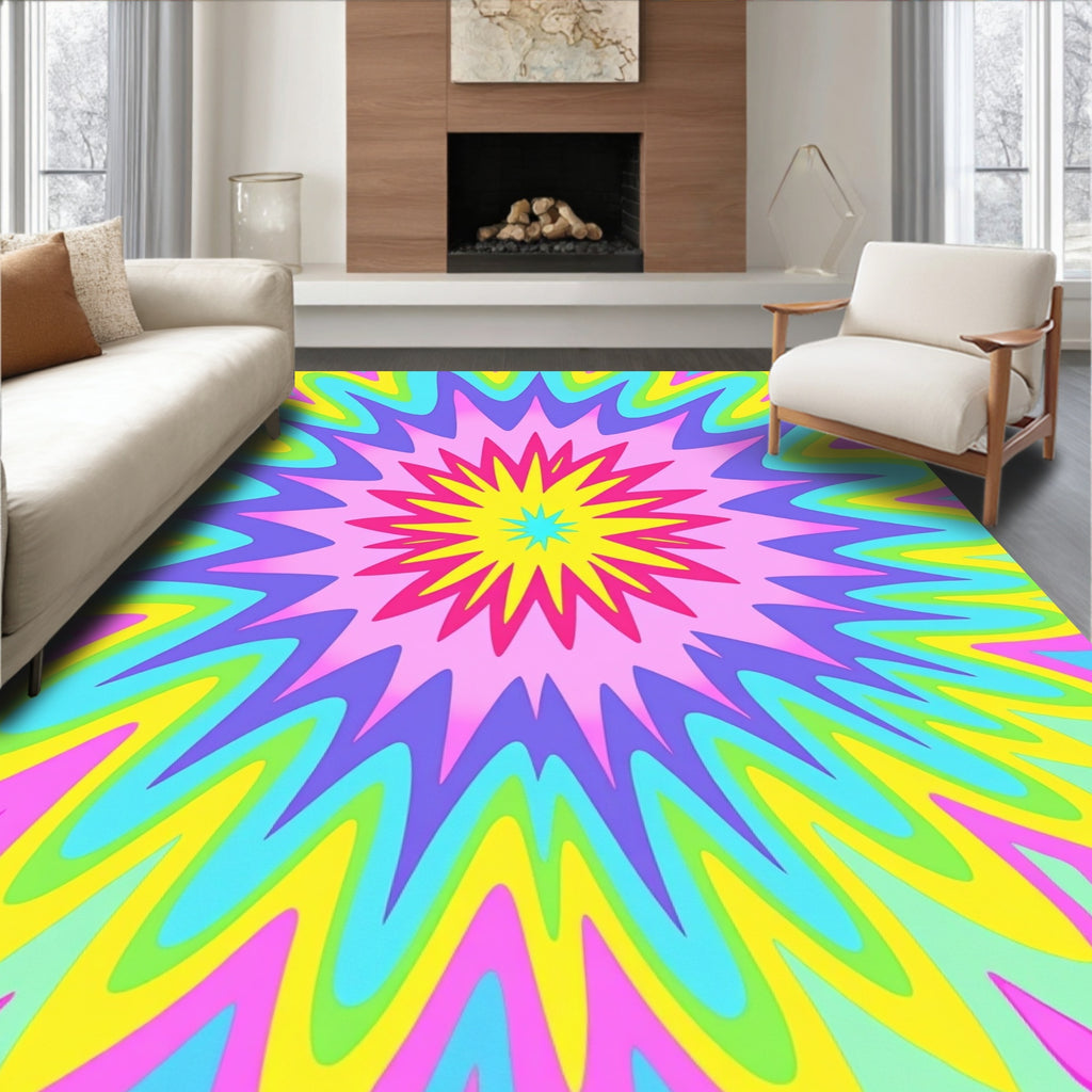 Psychedelic Starburst Colorful Radial Design Rug