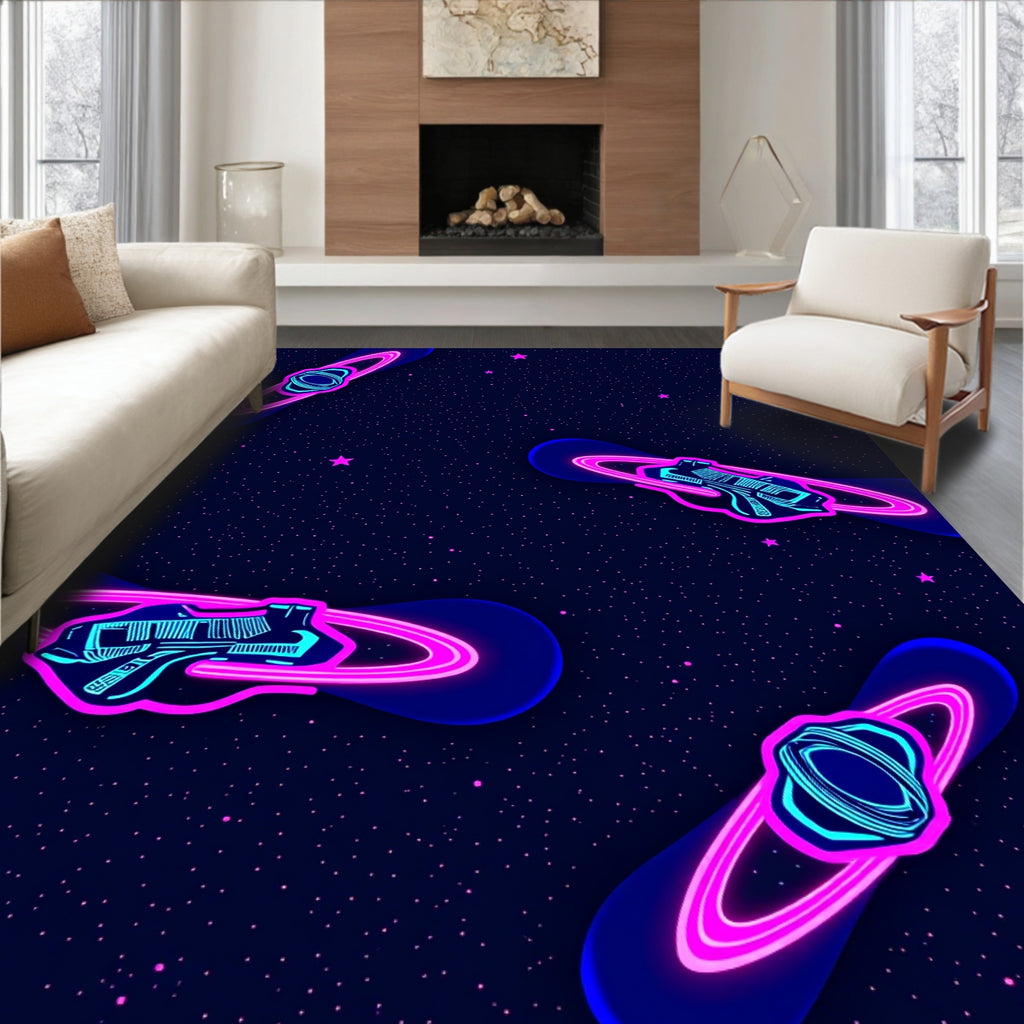 Neon Space Snowboard Pattern Rug