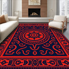 Bold Red Circular Medallion Design Rug